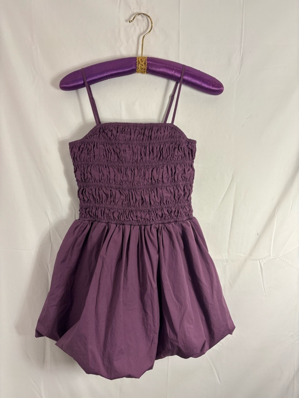 Purple Cotton Balletcore Princess Boho Smock Bodice Puff Mini‎ Dress Size M-L